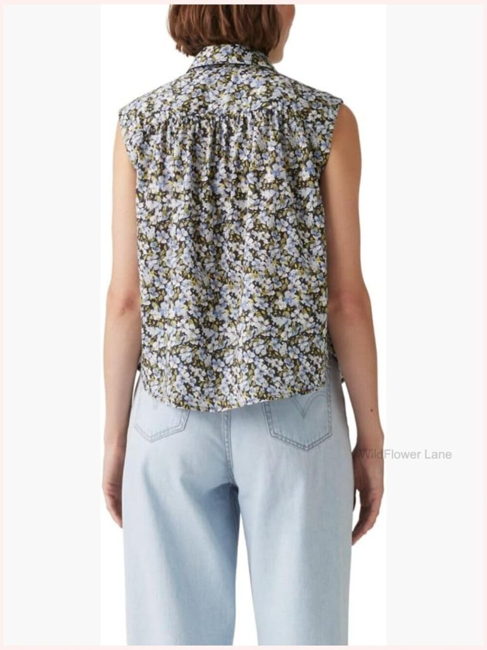 Women's Button Down Blouse Sleeveless Floral Top